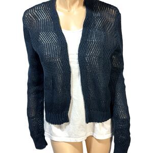 Banana Republic Cardigan 100% Italian Linen Open Knit Navy Blue Size XL NWT